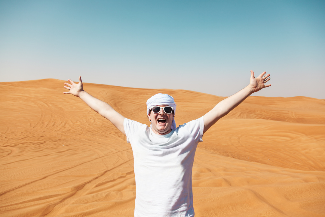 Happy tourist in Safari Desert