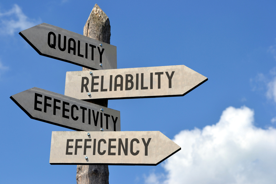 Quality, reliability, effectivity, efficiency signpost